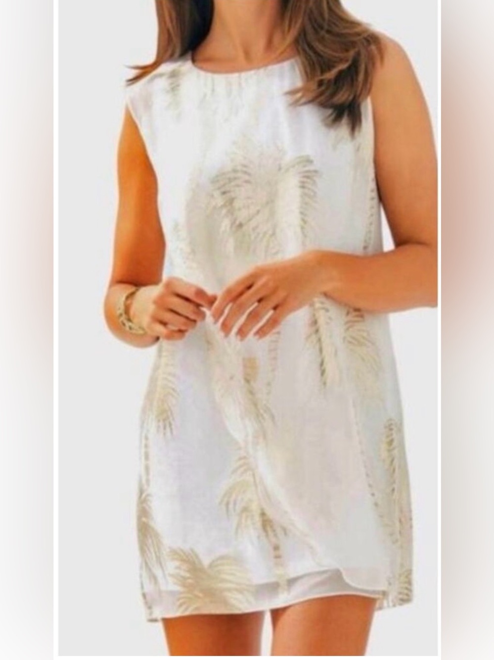 Lilly Pulitzer White Gold Metallic Palm Tree Calissa Shift Dress M
